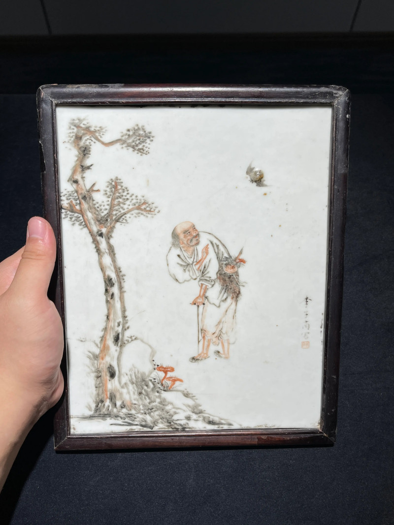 清晚期 李古董画铁拐李人物纹瓷板 - 图2