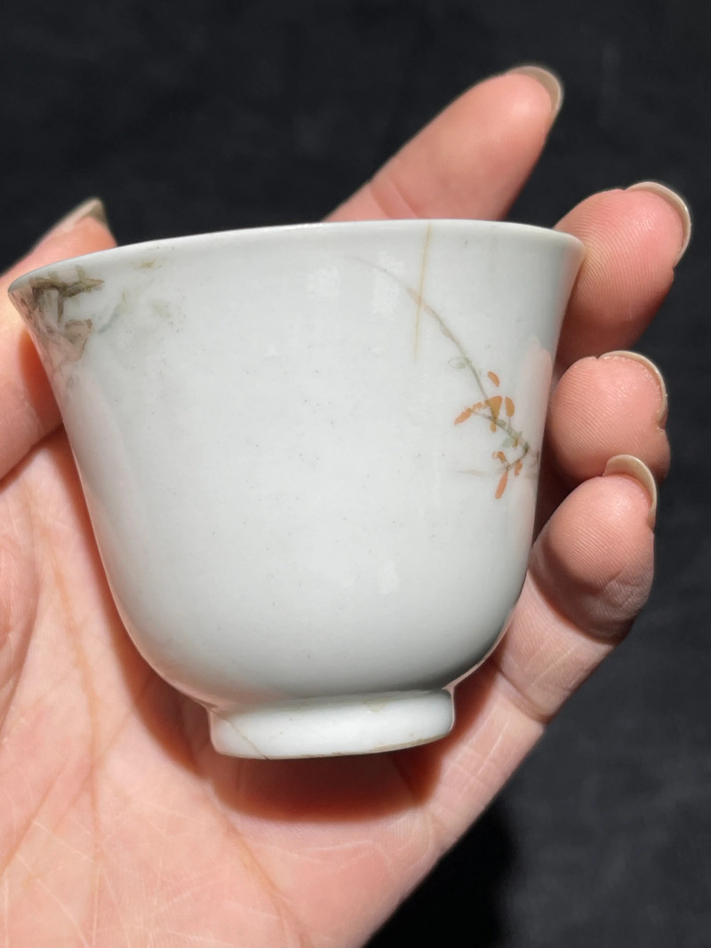 清光绪 浅绛彩花鸟纹杯一组三只 - 图4
