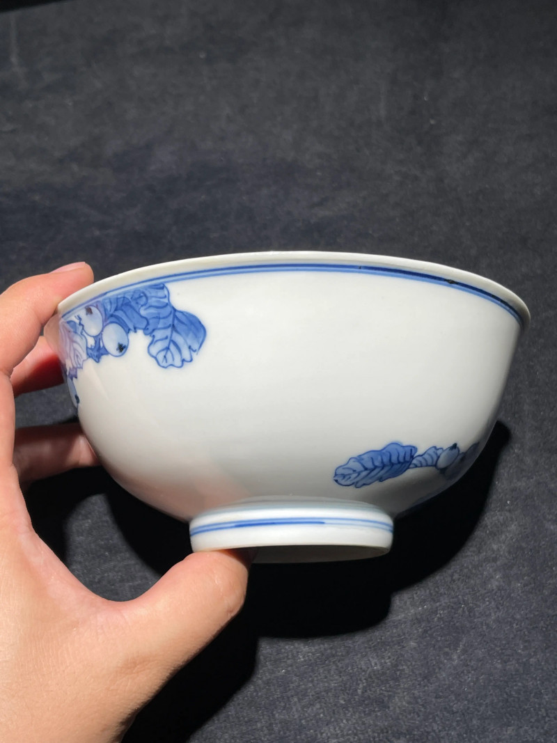 民国 青花琵琶花鸟纹碗 - 图4