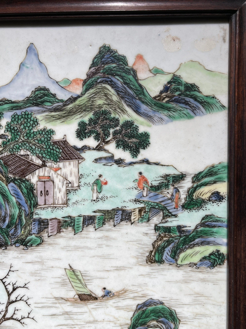 清中期 五彩山水纹瓷板 - 图4