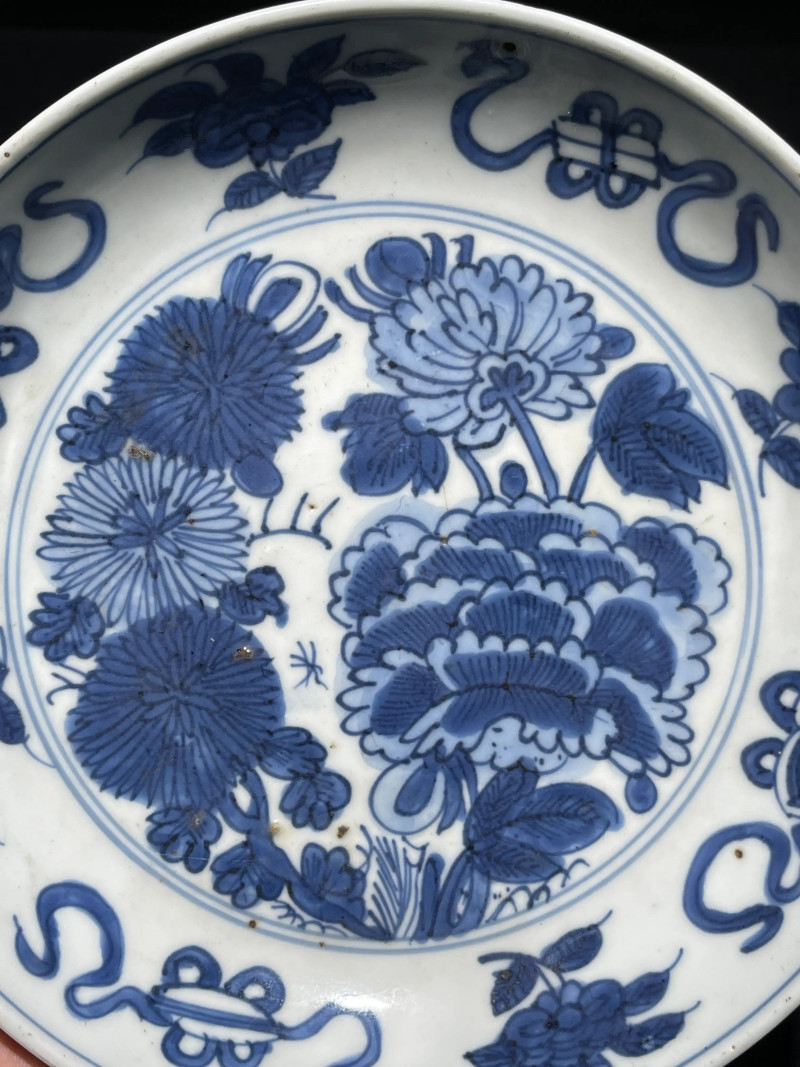 明晚期 青花花卉纹盘一对 - 图12