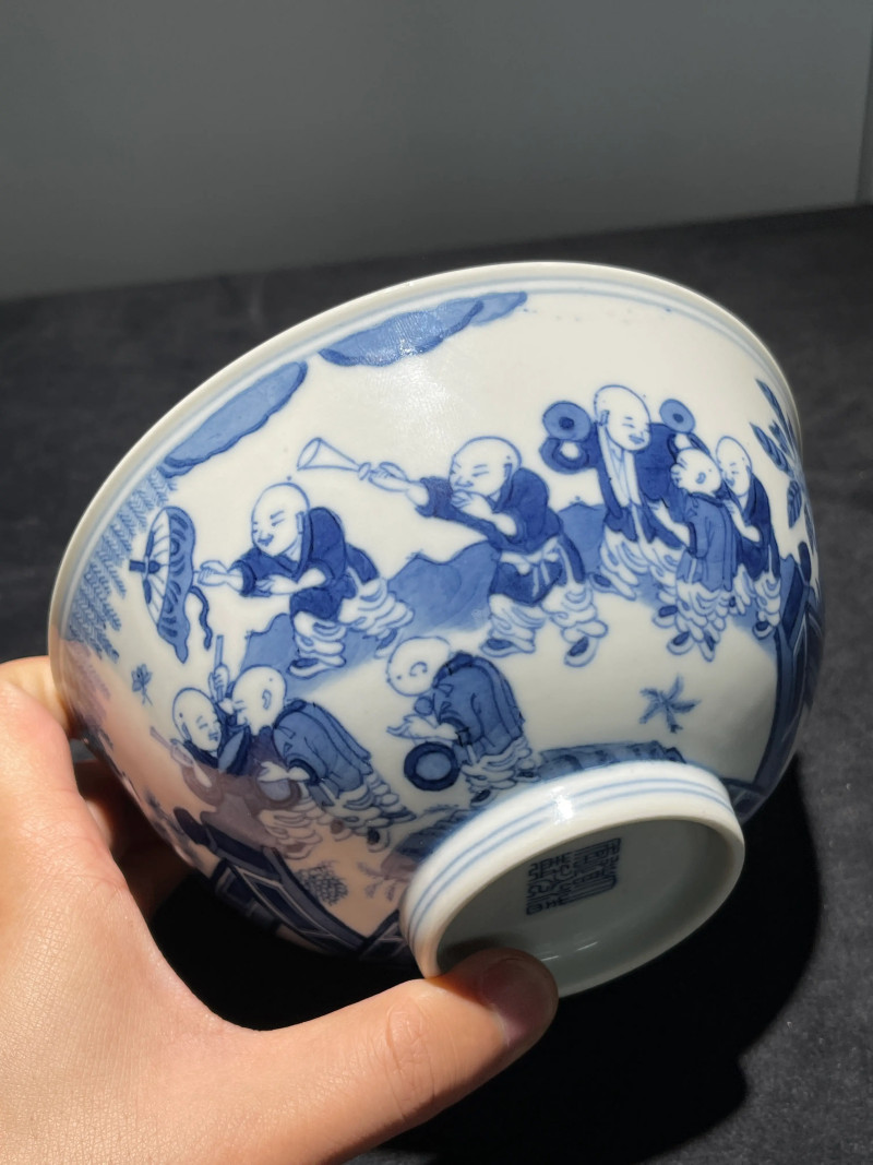 清道光 青花婴戏纹碗 - 图4