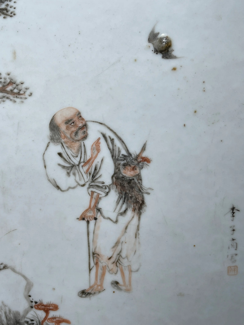 清晚期 李古董画铁拐李人物纹瓷板 - 图3