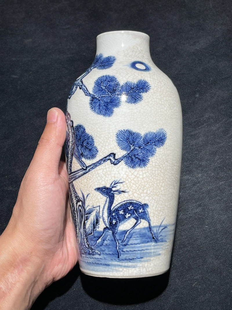 清乾隆 浆胎青花福禄寿纹莱菔瓶 - 图5