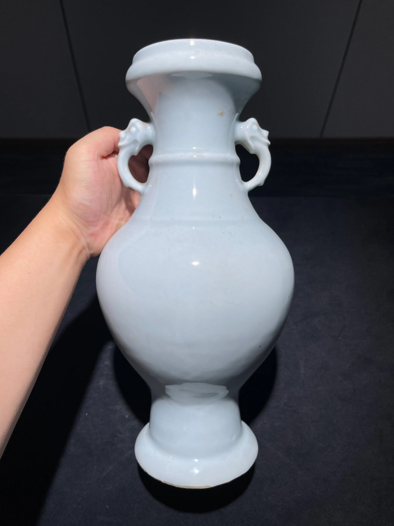 民国 天蓝釉双耳洗口瓶一对 - 图10