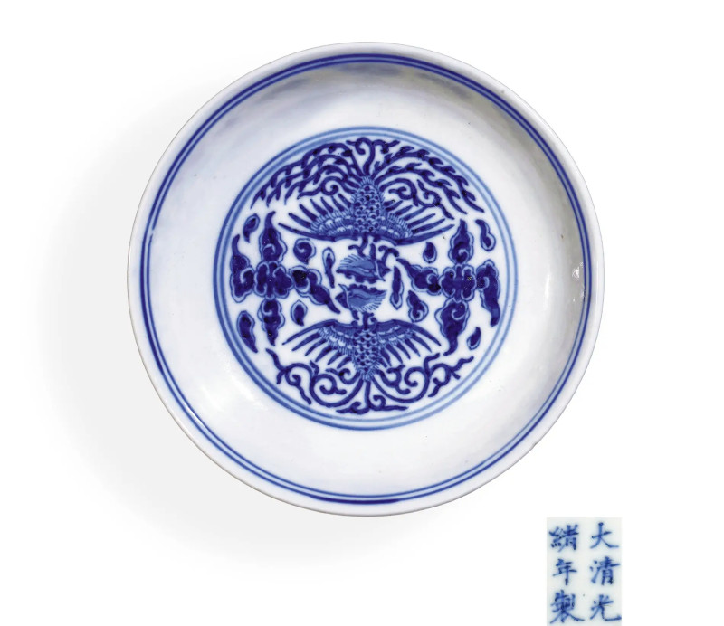 清光绪 青花对头凤纹小盘