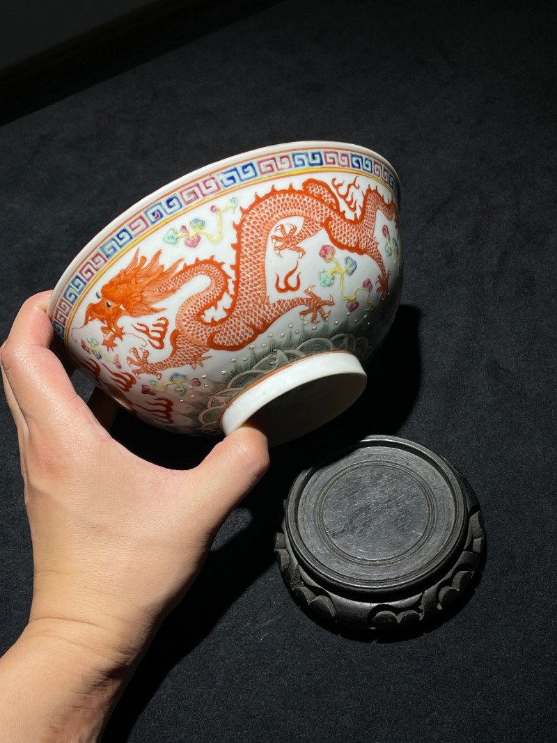 清光绪 粉彩龙凤纹大碗 - 图2