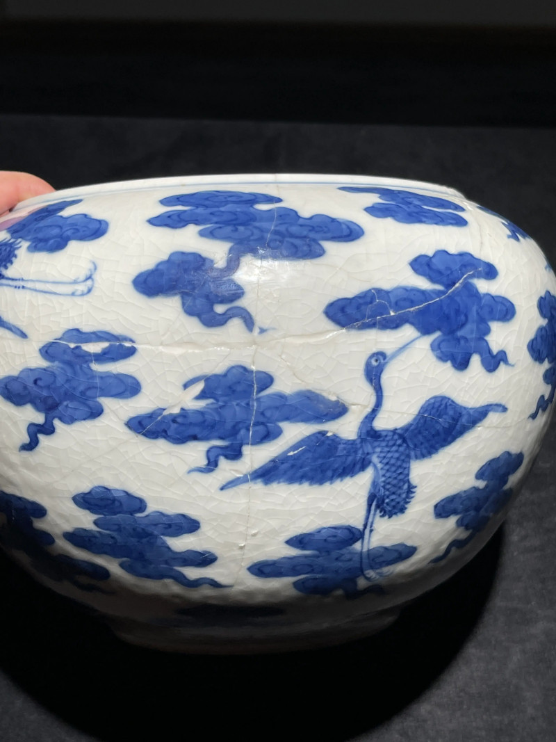 清道光 浆胎青花云鹤纹钵 - 图11