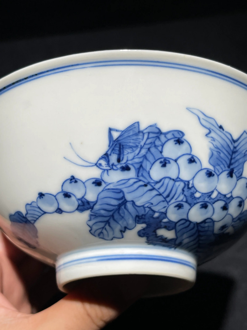 民国 青花琵琶花鸟纹碗 - 图5