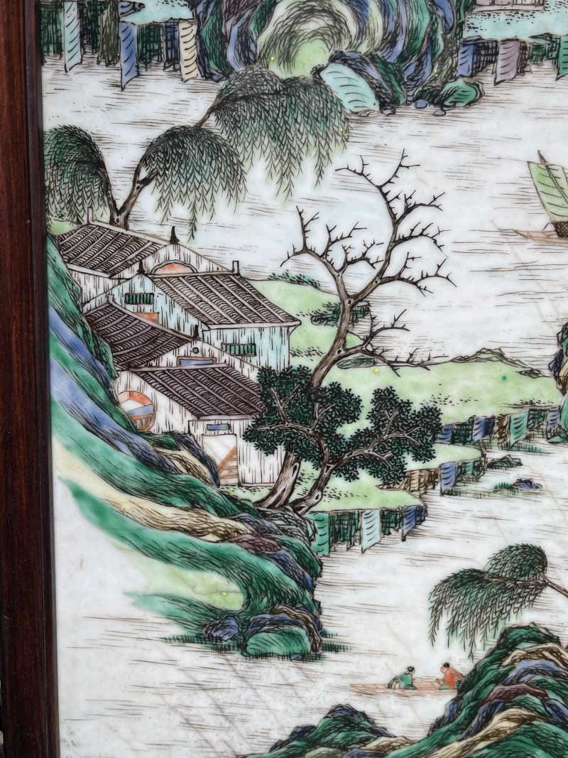 清中期 五彩山水纹瓷板 - 图5
