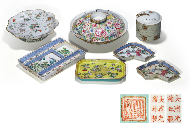 清代 粉彩瓷器一组七件