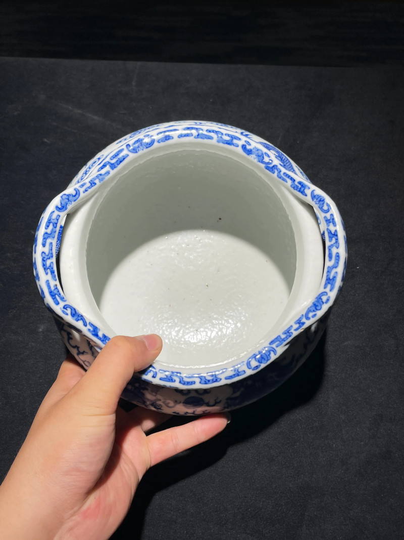 民国 青花二龙戏珠纹香炉 - 图8