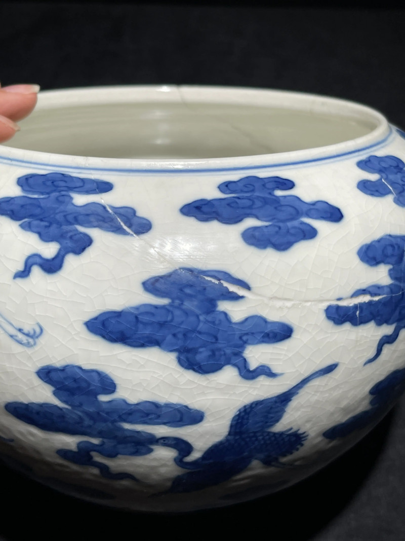 清道光 浆胎青花云鹤纹钵 - 图12