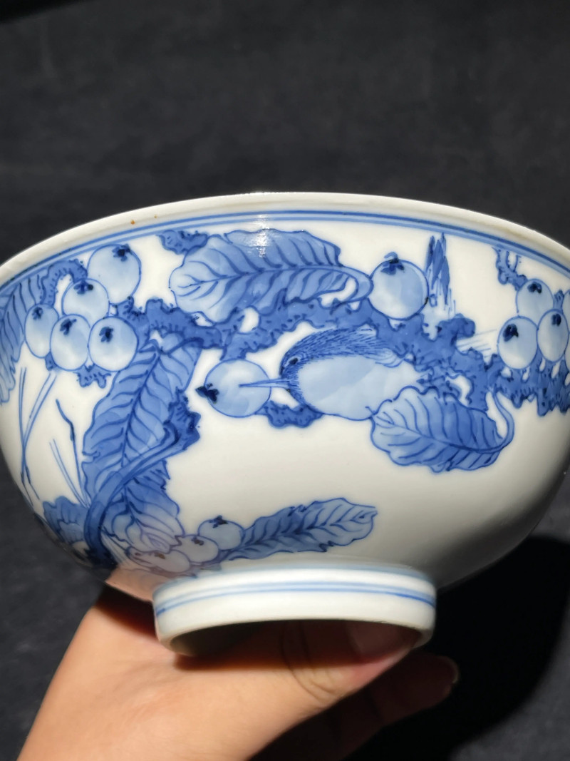 民国 青花琵琶花鸟纹碗 - 图6