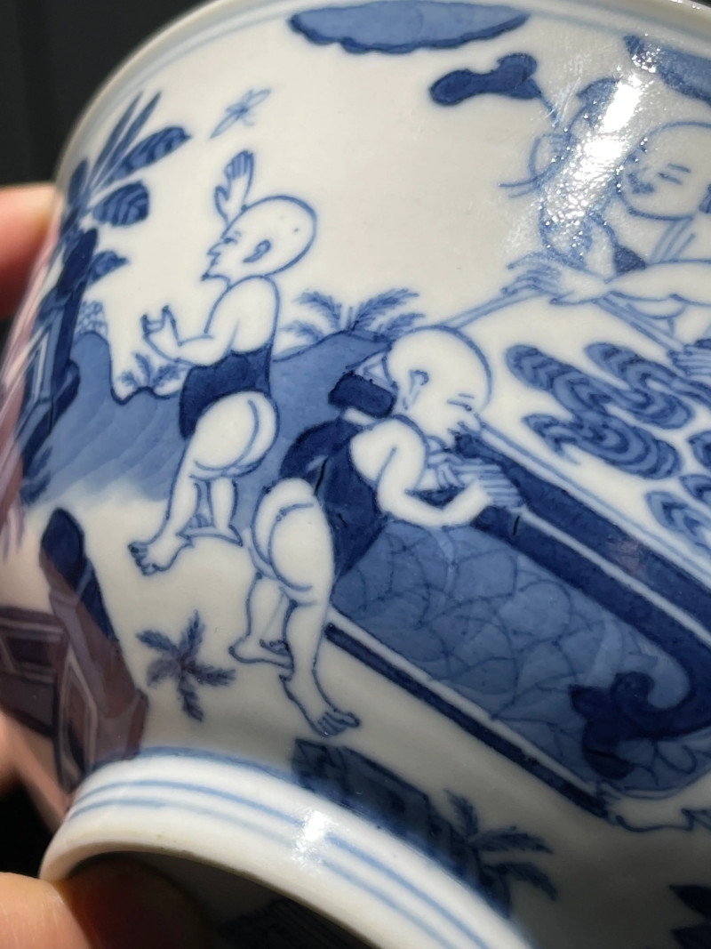 清道光 青花婴戏纹碗 - 图6