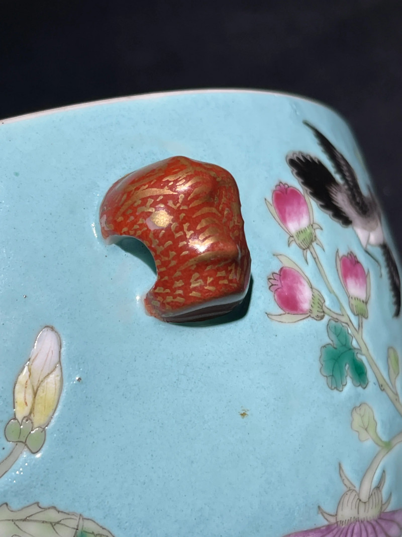 清光绪 松石绿地粉彩花鸟纹温锅 - 图10