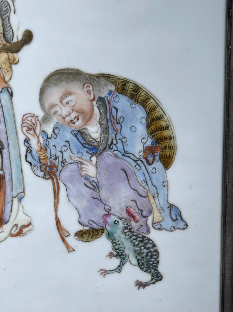 民国 刘希任款粉彩祝寿图瓷板 - 图4