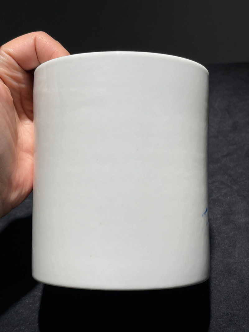 当代 王恩怀粉彩花鸟纹笔筒 - 图4