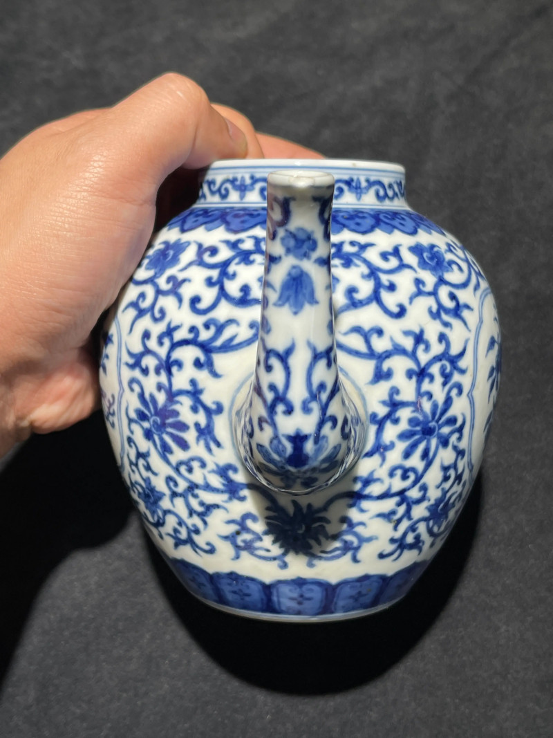 清道光 青花花卉纹执壶 - 图3