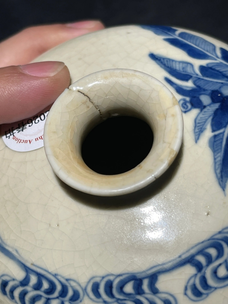 清晚期 浆胎青花折桂图梅瓶一对 - 图10