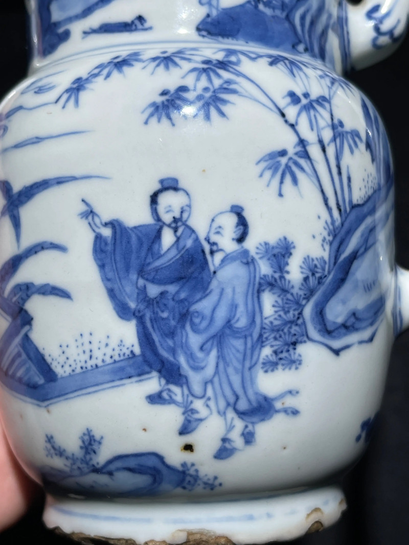明崇祯 青花人物纹执壶 - 图6