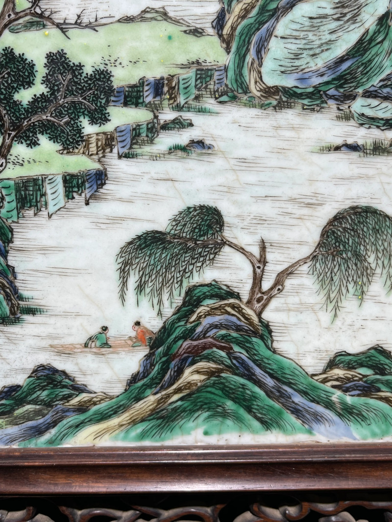 清中期 五彩山水纹瓷板 - 图7