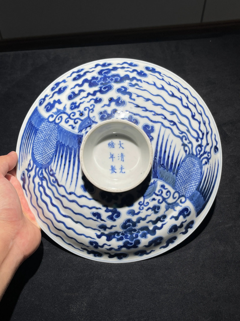 清光绪 青花对头凤纹盖锅 - 图2