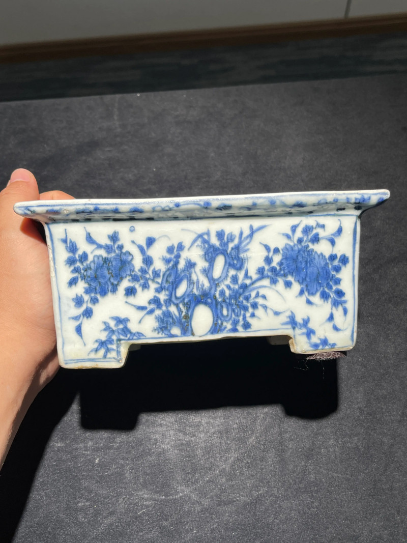 明晚期 青花花卉纹四方花盆 - 图2