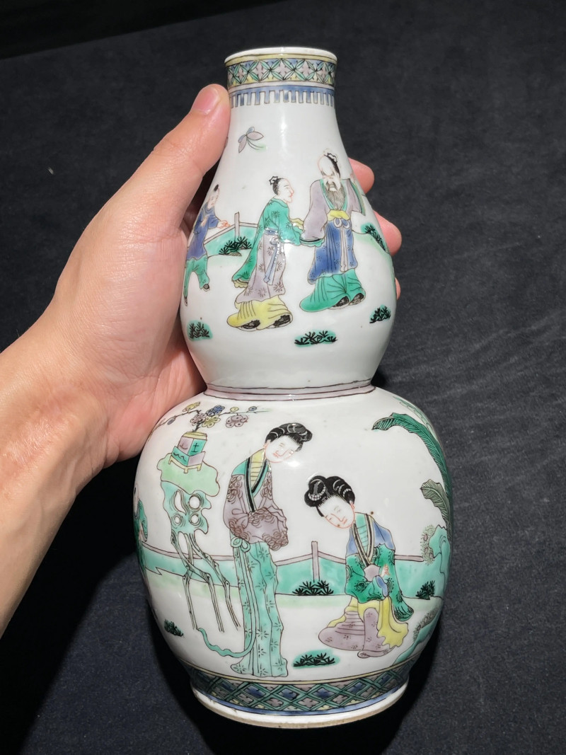 清晚期 五彩人物纹葫芦瓶一对 - 图13