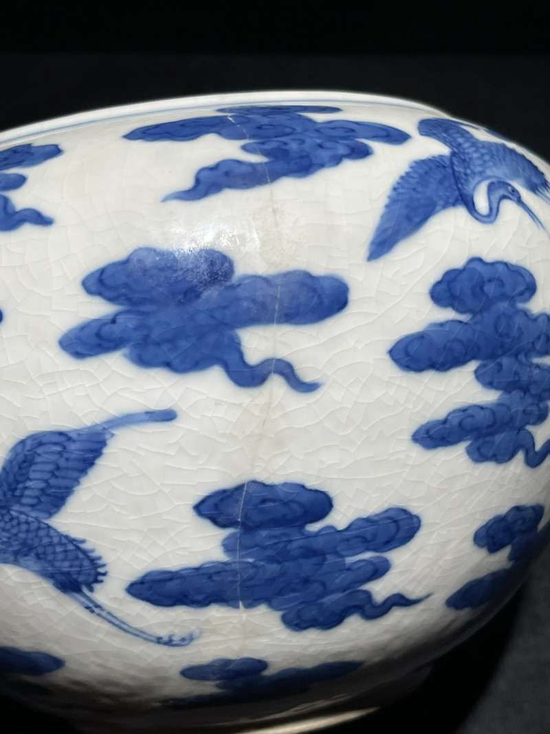 清道光 浆胎青花云鹤纹钵 - 图14