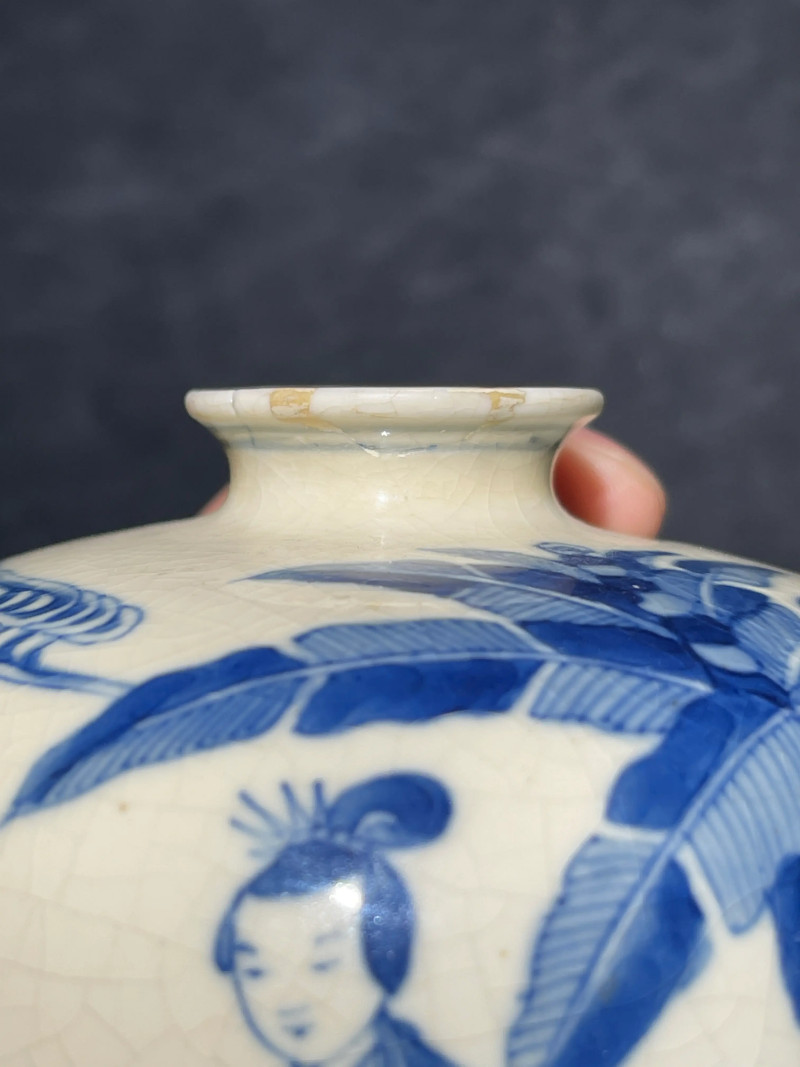 清晚期 浆胎青花折桂图梅瓶一对 - 图11