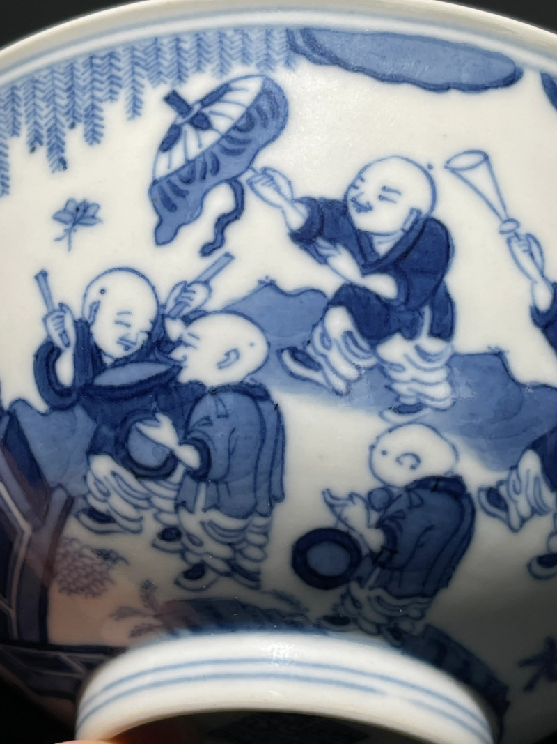 清道光 青花婴戏纹碗 - 图8