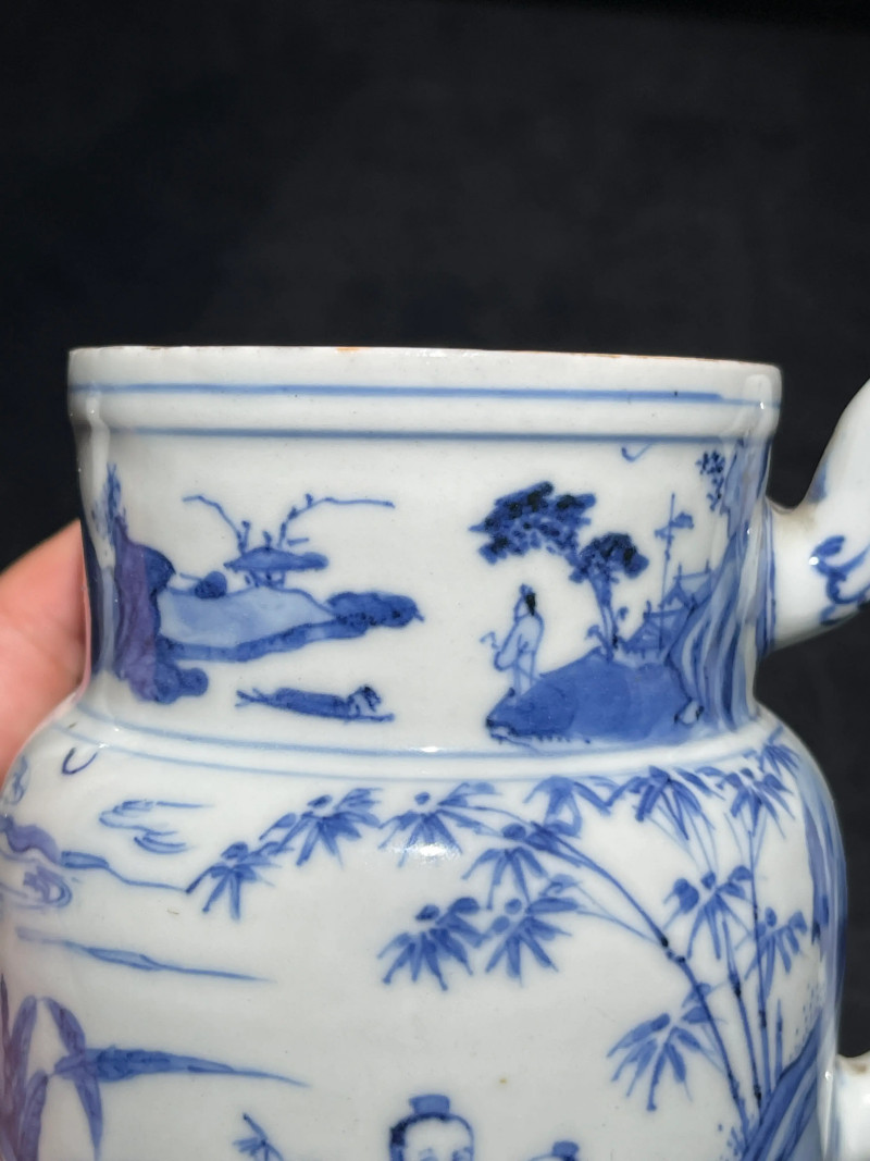明崇祯 青花人物纹执壶 - 图7