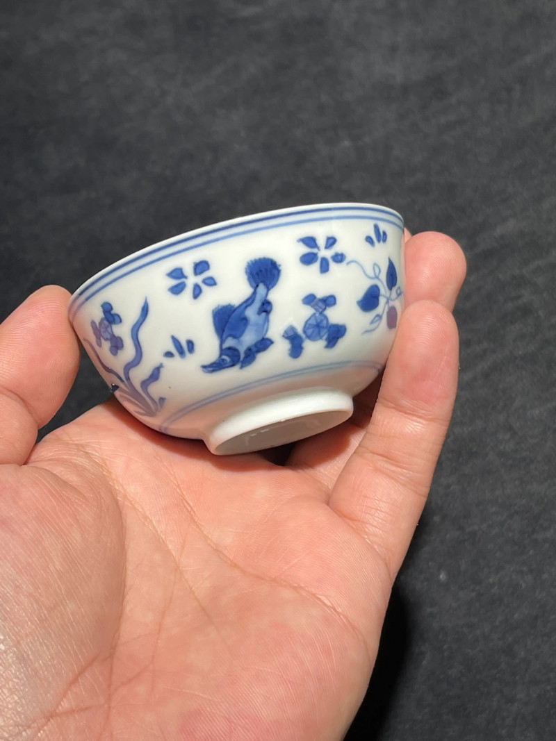 清康熙 青花鱼藻纹小杯一组五件 - 图26