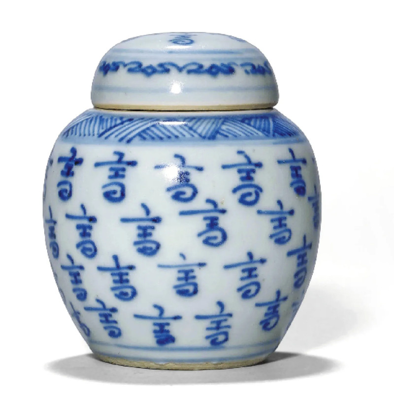 清雍正 青花寿字纹小盖罐