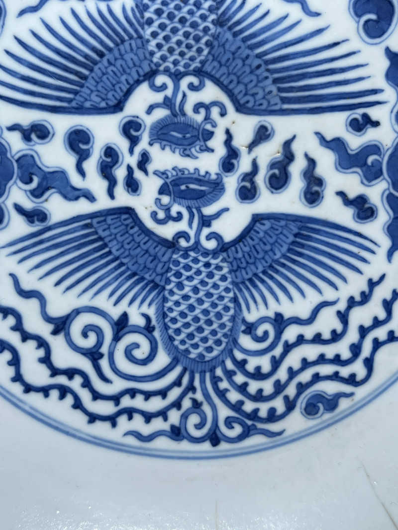 清同治 青花对头凤纹大盘 - 图3