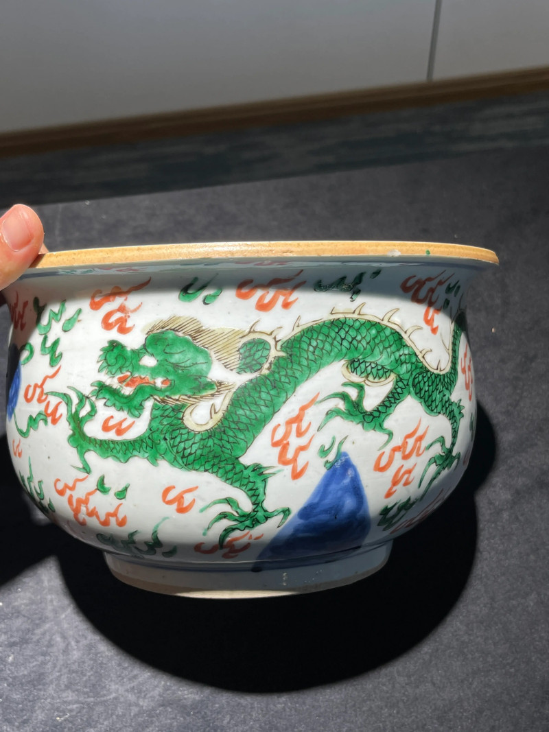 清康熙 青花五彩龙纹香炉 - 图3