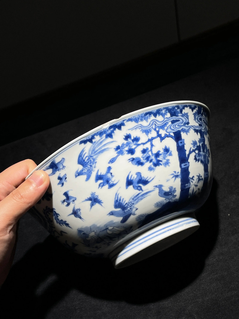 清康熙 青花百鸟朝凤纹大碗 - 图6