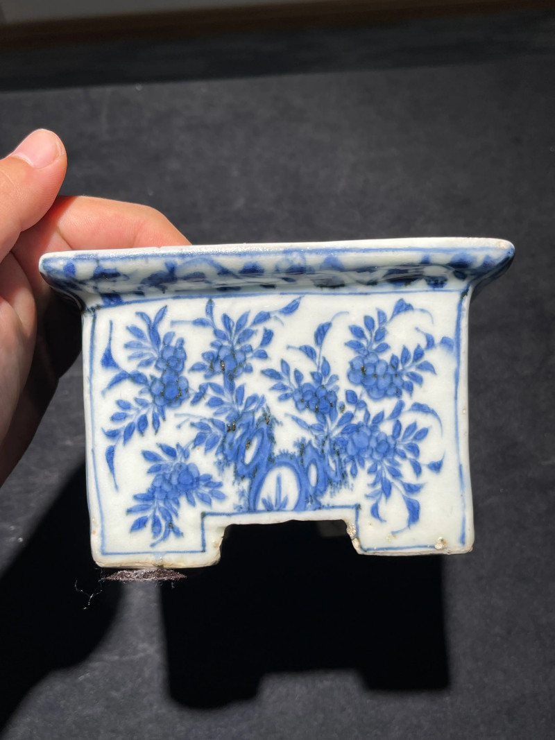 明晚期 青花花卉纹四方花盆 - 图3