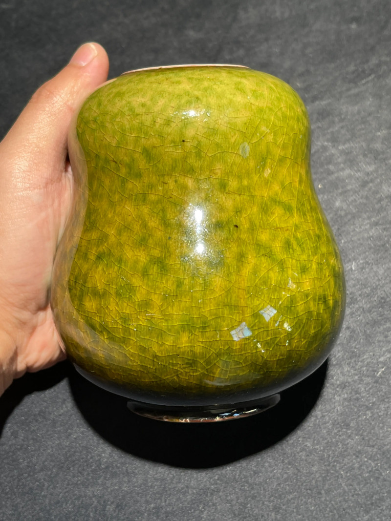 清中期 豇豆红釉葫芦形花囊 - 图3