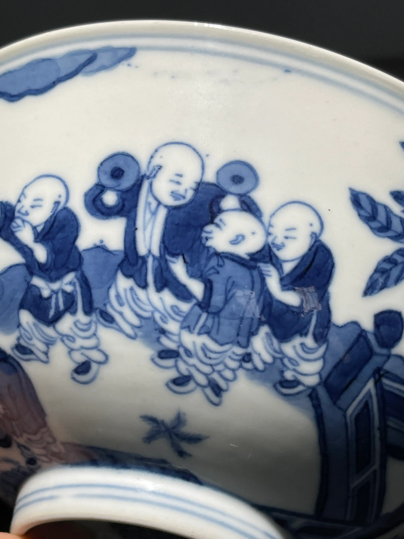 清道光 青花婴戏纹碗 - 图9