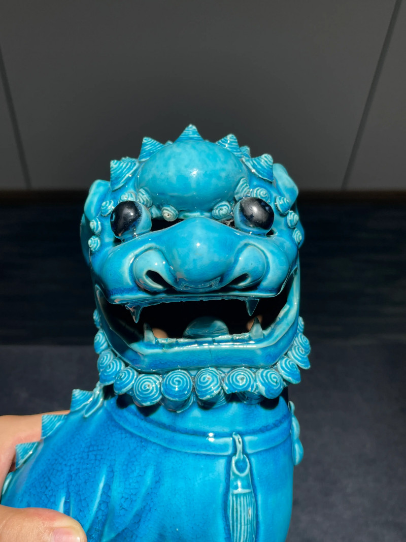 清康熙 孔雀蓝釉狮子瓷塑一对 - 图15