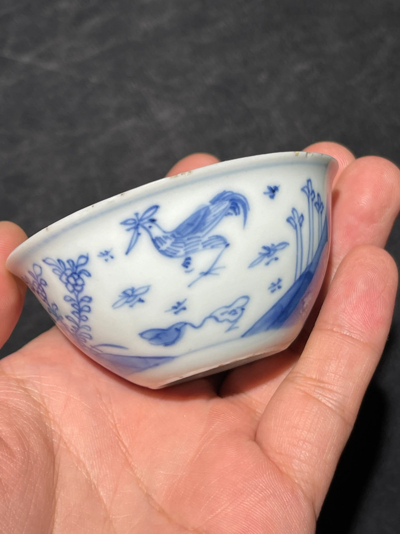 清雍正 青花鸡缸杯一对 - 图2