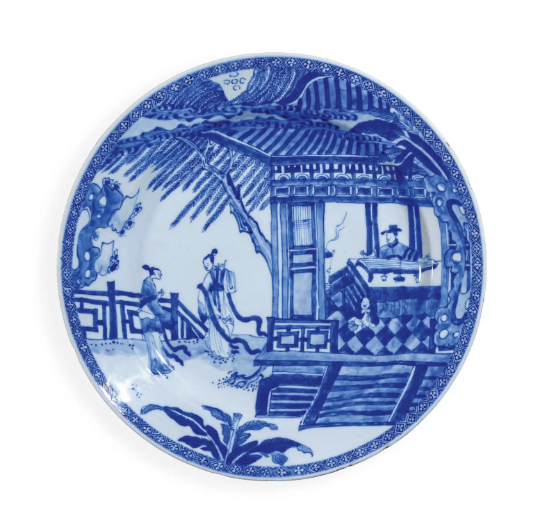 清康熙 青花听琴图大盘
