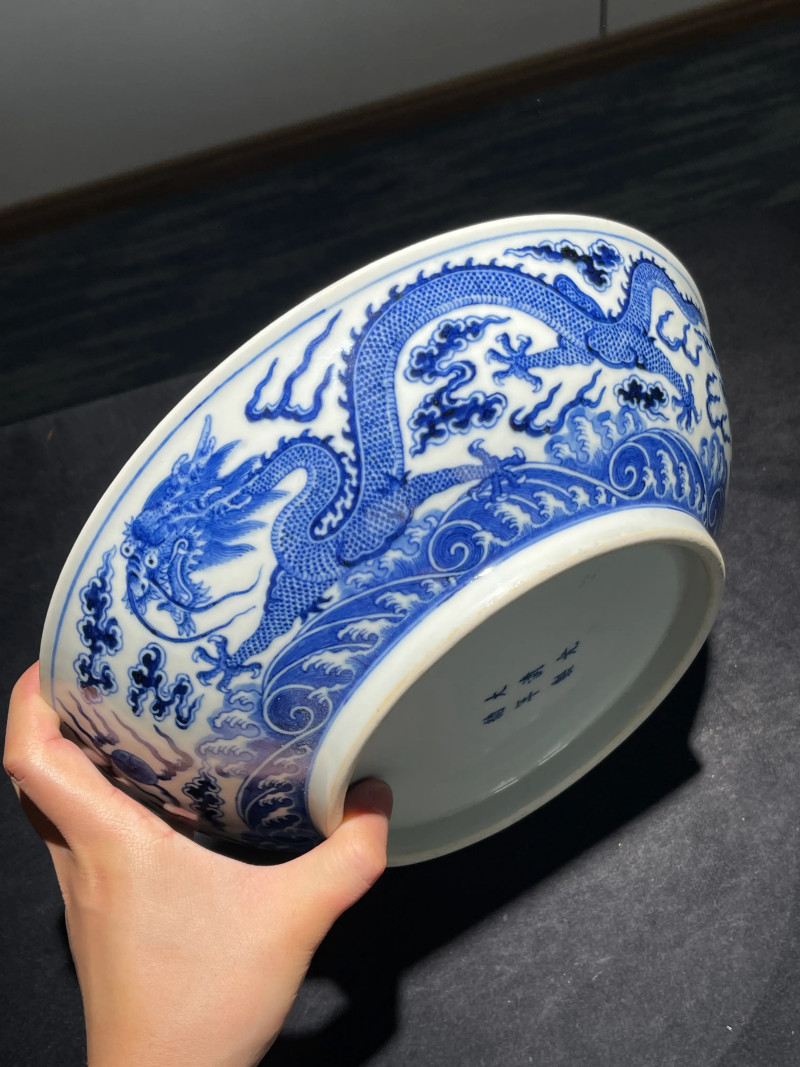 清光绪 青花双龙赶珠纹大碗 - 图2