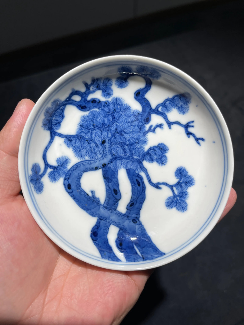 清光绪 青花虬松图小盘 - 图2
