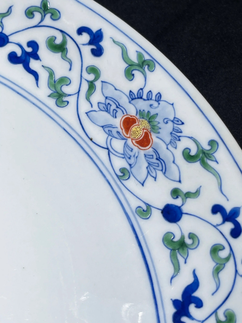 50年代 斗彩“政”字款花卉纹盘 - 图5