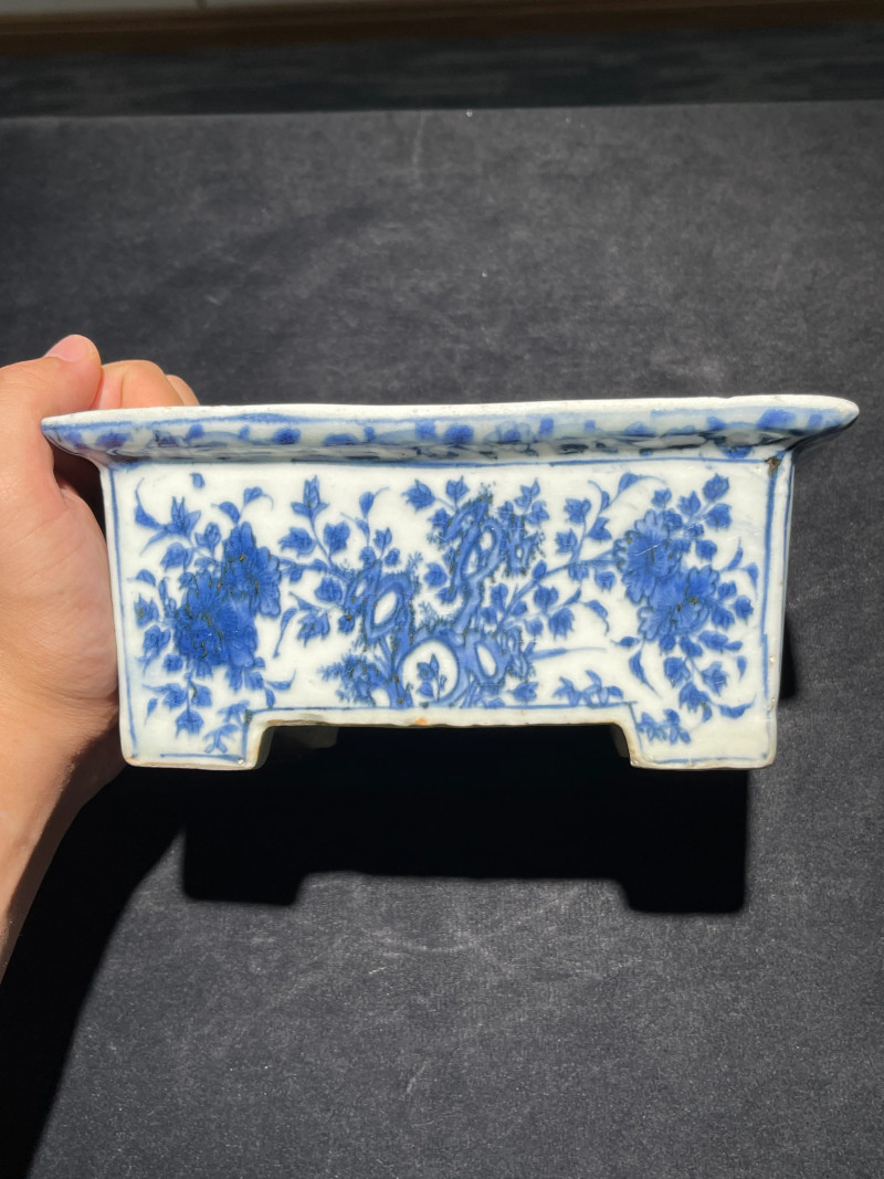 明晚期 青花花卉纹四方花盆 - 图4