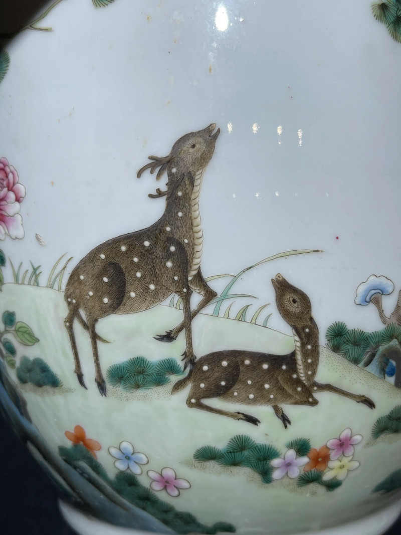 民国 粉彩双鹿纹花盆一对 - 图17