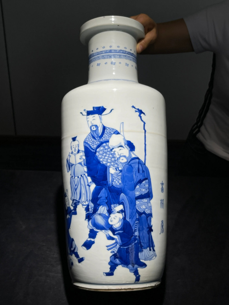清康熙 青花福禄寿纹棒槌瓶 - 图3